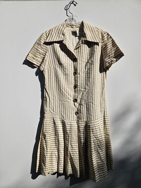 Vintage Fred Rothchild Drol Waist Striped Cream Dress Size M